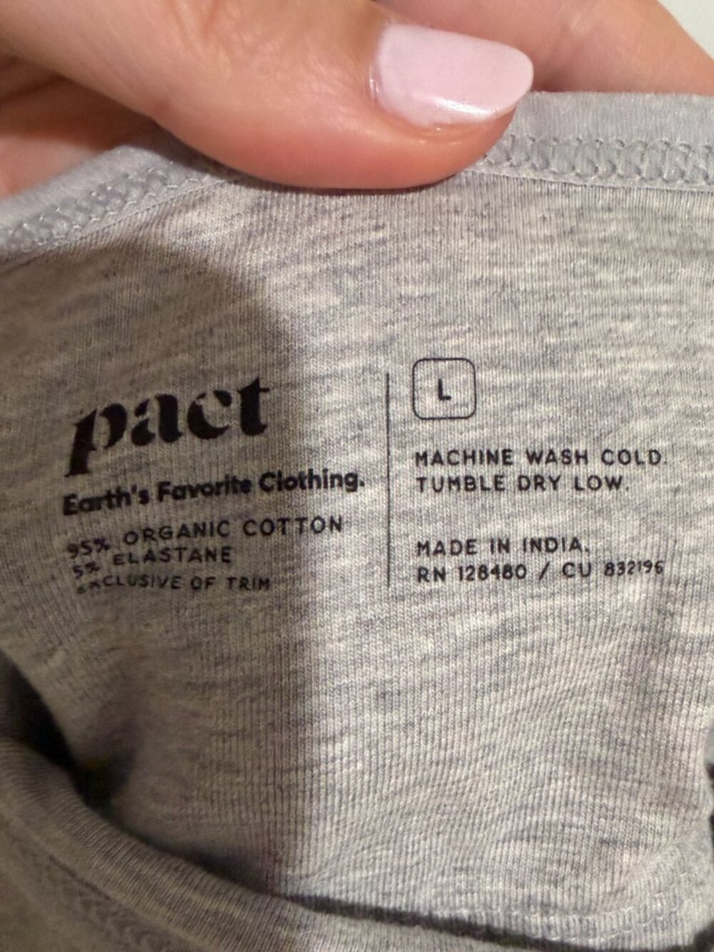 Pact Organic Everyday Shelf Bra Long Camisole in Light Gray Sz L - Picture 4 of 6